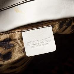 Roberto Cavalli Cream/Brown Zebra Print Canvas and Leather Satchel
