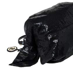 Pre Owned Roberto Cavalli Black Sequin Bow Drawstring Hobo
