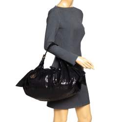 Pre Owned Roberto Cavalli Black Sequin Bow Drawstring Hobo