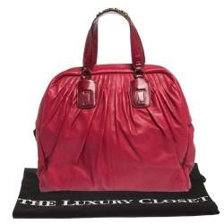 Pre Owned Roberto Cavalli Red Pleated Leather Chain Detail Handle Satchel