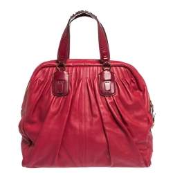 Pre Owned Roberto Cavalli Red Pleated Leather Chain Detail Handle Satchel