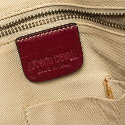 Pre Owned Roberto Cavalli Red Pleated Leather Chain Detail Handle Satchel