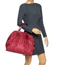 Pre Owned Roberto Cavalli Red Pleated Leather Chain Detail Handle Satchel