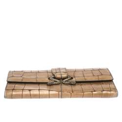 Roberto Cavalli Caramel Brown Crocodile Embossed Leather Double Snake Flap Wallet