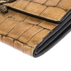Roberto Cavalli Caramel Brown Crocodile Embossed Leather Double Snake Flap Wallet