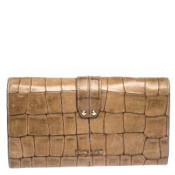 Roberto Cavalli Caramel Brown Crocodile Embossed Leather Double Snake Flap Wallet