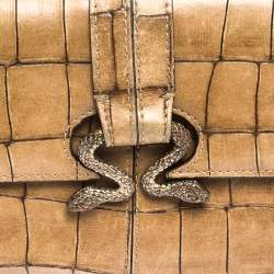 Roberto Cavalli Caramel Brown Crocodile Embossed Leather Double Snake Flap Wallet