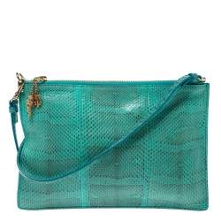 مملوكة مسبقًا حقيبة كتف روبرتو كافالي جلد ثعبان خضراء