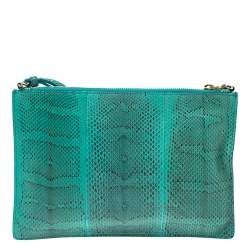 مملوكة مسبقًا حقيبة كتف روبرتو كافالي جلد ثعبان خضراء