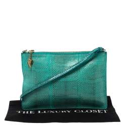 مملوكة مسبقًا حقيبة كتف روبرتو كافالي جلد ثعبان خضراء
