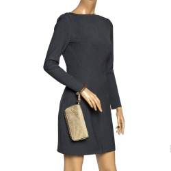 Pre Owned Roberto Cavalli Beige/Metallic Gold Leather Serpent Wristlet Clutch