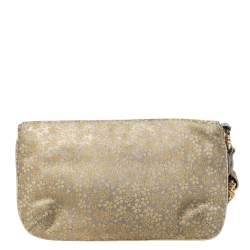 Pre Owned Roberto Cavalli Beige/Metallic Gold Leather Serpent Wristlet Clutch