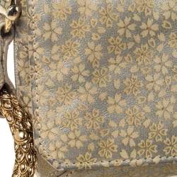 Pre Owned Roberto Cavalli Beige/Metallic Gold Leather Serpent Wristlet Clutch