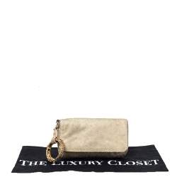 Pre Owned Roberto Cavalli Beige/Metallic Gold Leather Serpent Wristlet Clutch