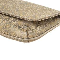 Pre Owned Roberto Cavalli Beige/Metallic Gold Leather Serpent Wristlet Clutch