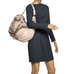 Roberto Cavalli Cream Leather Studded Fringe Hobo