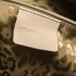 Roberto Cavalli Cream Leather Studded Fringe Hobo