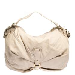 Roberto Cavalli Cream Leather Studded Fringe Hobo