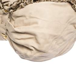 Roberto Cavalli Cream Leather Studded Fringe Hobo