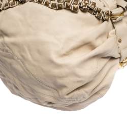 Roberto Cavalli Cream Leather Studded Fringe Hobo