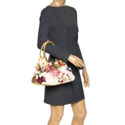 Pre Owned Roberto Cavalli Multicolor Floral Print Canvas and Leather Satchel