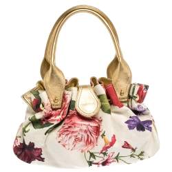 Pre Owned Roberto Cavalli Multicolor Floral Print Canvas and Leather Satchel