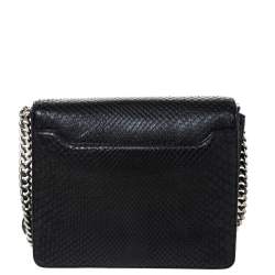 مملوكة مسبقًا حقيبة كتف روبرتو كافالي "هيرا" قلاب جلد ثعبان أسود 