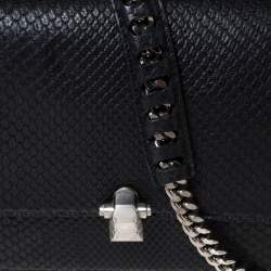 مملوكة مسبقًا حقيبة كتف روبرتو كافالي "هيرا" قلاب جلد ثعبان أسود 