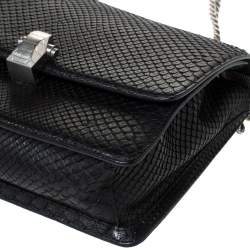 مملوكة مسبقًا حقيبة كتف روبرتو كافالي "هيرا" قلاب جلد ثعبان أسود 