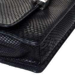 مملوكة مسبقًا حقيبة كتف روبرتو كافالي "هيرا" قلاب جلد ثعبان أسود 