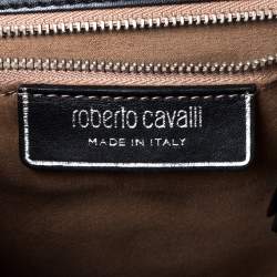 مملوكة مسبقًا حقيبة كتف روبرتو كافالي "هيرا" قلاب جلد ثعبان أسود 