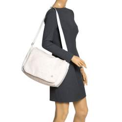 Roberto Cavalli Light Cream Leopard Print Cotton Flap Messenger Bag