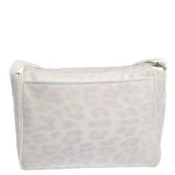 Roberto Cavalli Light Cream Leopard Print Cotton Flap Messenger Bag