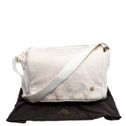 Roberto Cavalli Light Cream Leopard Print Cotton Flap Messenger Bag