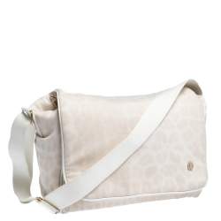 Roberto Cavalli Light Cream Leopard Print Cotton Flap Messenger Bag