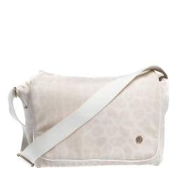 Roberto Cavalli Light Cream Leopard Print Cotton Flap Messenger Bag