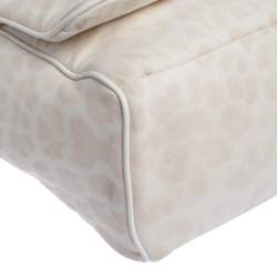 Roberto Cavalli Light Cream Leopard Print Cotton Flap Messenger Bag