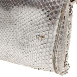 Pre Owned Roberto Cavalli Metallic Silver Snakeskin Serpent Chain Clutch