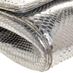 Pre Owned Roberto Cavalli Metallic Silver Snakeskin Serpent Chain Clutch