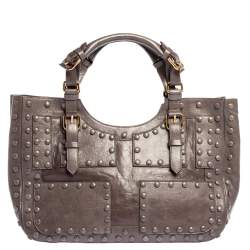 Pre Owned حقيبة ساتشل روبرتو كافالي مرصعة جلد رمادية