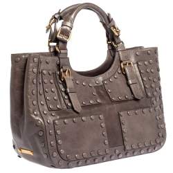 Pre Owned حقيبة ساتشل روبرتو كافالي مرصعة جلد رمادية