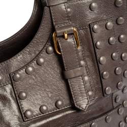 Pre Owned حقيبة ساتشل روبرتو كافالي مرصعة جلد رمادية