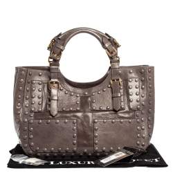 Pre Owned حقيبة ساتشل روبرتو كافالي مرصعة جلد رمادية