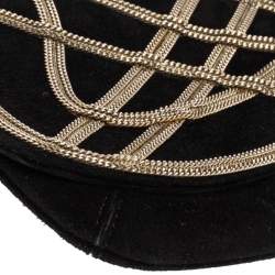 Roberto Cavalli Black Suede Chain Detail Clutch