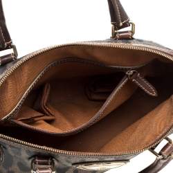 Roberto Cavalli Green/Brown Leopard Print Coated Canvas Zip Satchel