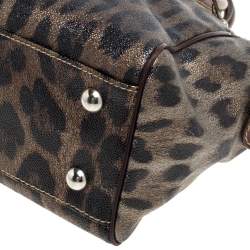 Roberto Cavalli Green/Brown Leopard Print Coated Canvas Zip Satchel