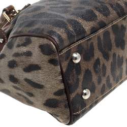 Roberto Cavalli Green/Brown Leopard Print Coated Canvas Zip Satchel
