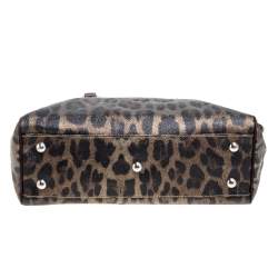 Roberto Cavalli Green/Brown Leopard Print Coated Canvas Zip Satchel