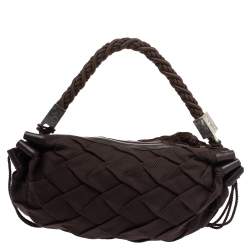 Pre Owned Roberto Cavalli Dark Brown Pleated Fabric and Leather Tassel Hobo