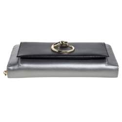 Pre Owned Roberto Cavalli Grey/Black Leather Panther Zip Around Wallet